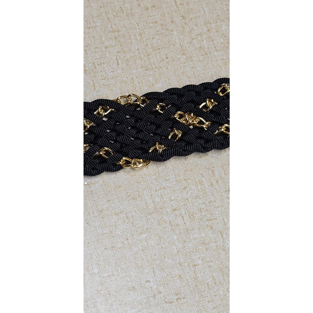 Vintage ROC Wide Black Gold Braided Chain Fashion Belt 80s 90s L /42" Glam - Picture 6 of 8